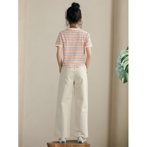 童裝2025夏裝新款大女童純棉寬松休閒褲薄款直筒褲長褲學生濶腿褲