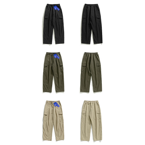 WASSUP戶外登山薄款直筒工裝褲男春夏百搭日系復古情侶街頭濶腿褲