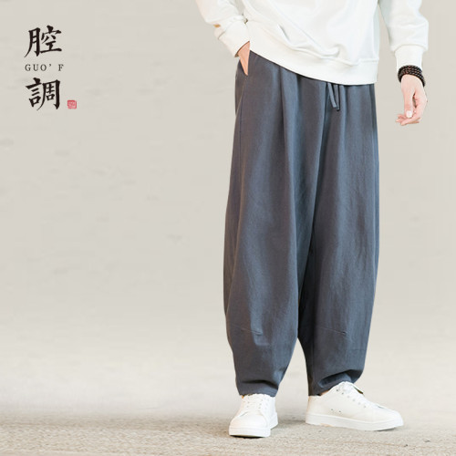 春夏風亞麻休閒褲濶腿褲中式棉麻燈籠褲道服褲寬松太極褲腔調