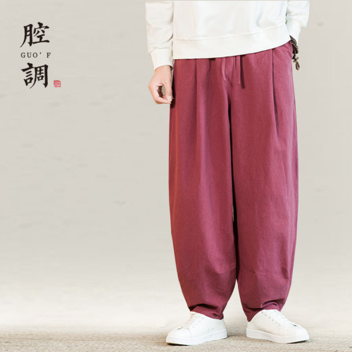 春夏風亞麻休閒褲濶腿褲中式棉麻燈籠褲道服褲寬松太極褲腔調