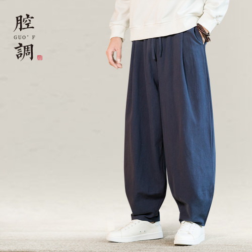 春夏風亞麻休閒褲濶腿褲中式棉麻燈籠褲道服褲寬松太極褲腔調