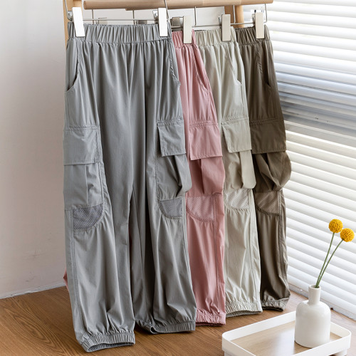 女童休閒褲冰絲夏季薄款2025新款兒童夏裝褲子工裝褲防蚊褲速乾褲