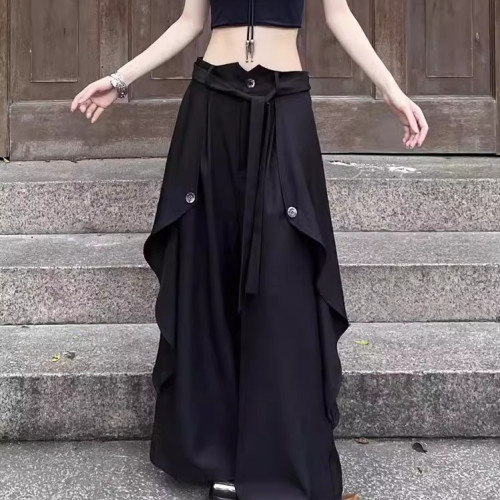 山本耀司風格多層次暗黑風濶腿褲裙男女設計感中式小衆高腰休閒褲