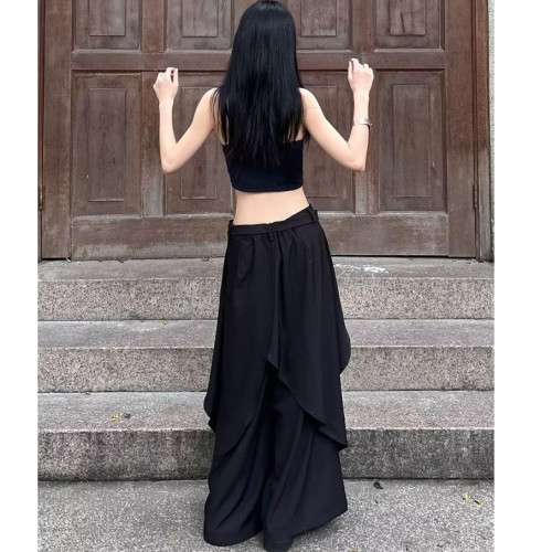 山本耀司風格多層次暗黑風濶腿褲裙男女設計感中式小衆高腰休閒褲