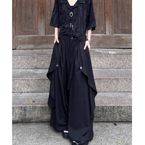 山本耀司風格多層次暗黑風濶腿褲裙男女設計感中式小衆高腰休閒褲