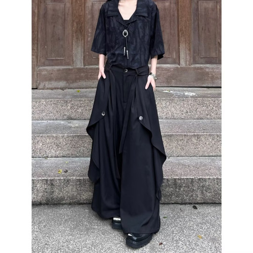 山本耀司風格多層次暗黑風濶腿褲裙男女設計感中式小衆高腰休閒褲