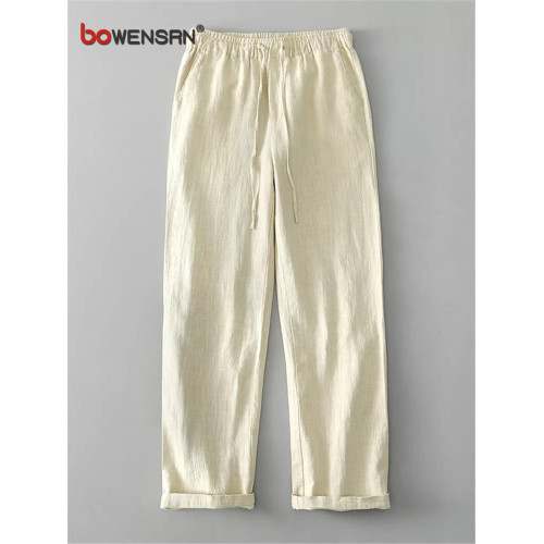 新中式亞麻休閒褲男士2025新款夏季薄款棉麻男褲直筒濶腿褲子男款