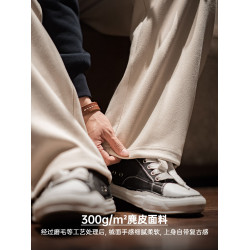 馬登工裝美式休閒磨毛麂皮衛褲慵懶風寬松垂感直筒濶腿褲子男春
