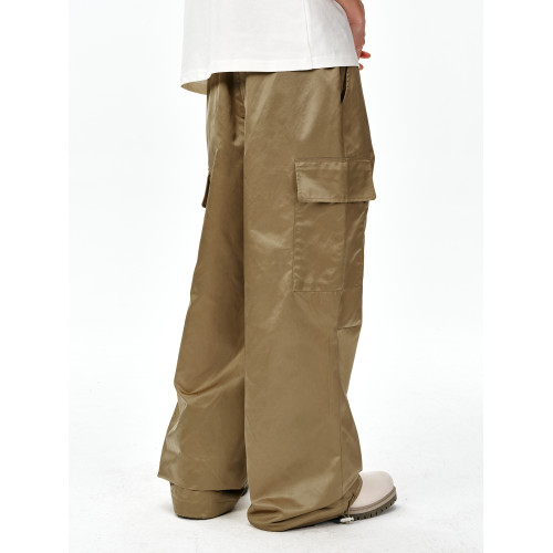 MEDM25SS尼龍工裝褲男春秋潮牌美式復古寬松濶腿褲抽繩休閒直筒褲