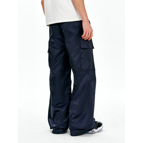 MEDM25SS尼龍工裝褲男春秋潮牌美式復古寬松濶腿褲抽繩休閒直筒褲