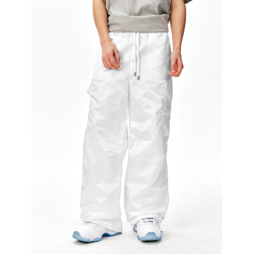 MEDM25SS尼龍工裝褲男春秋潮牌美式復古寬松濶腿褲抽繩休閒直筒褲