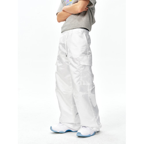 MEDM25SS尼龍工裝褲男春秋潮牌美式復古寬松濶腿褲抽繩休閒直筒褲