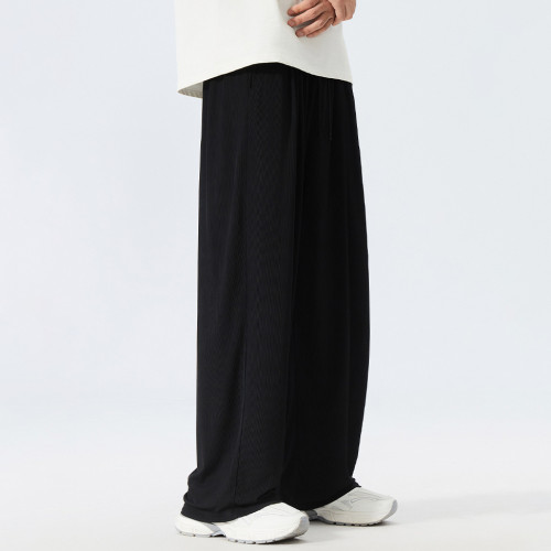 潮胖子冰絲褲男垂感濶腿褲直筒褲加肥加大碼休閒褲肥佬寬松300斤