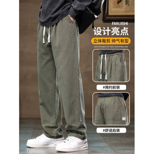 2025純棉美式工裝褲男款春夏季寬松直筒彎刀濶腿褲男生休閒長褲子
