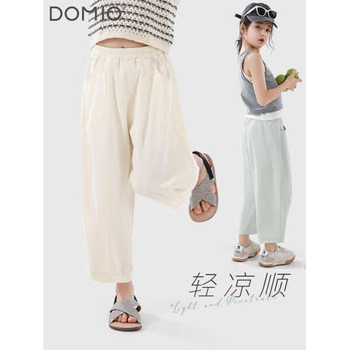 DOMIO女童防蚊褲子夏輕薄9分褲休閒褲兒童濶腿褲大童運動褲7分褲