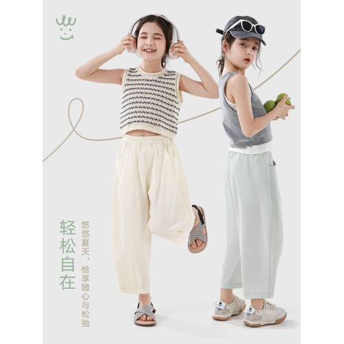 DOMIO女童防蚊褲子夏輕薄9分褲休閒褲兒童濶腿褲大童運動褲7分褲