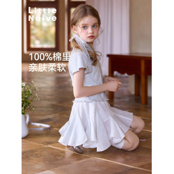 Little Naive女童白色半身裙夏季新款不規則裙褲兒童芭蕾風短裙