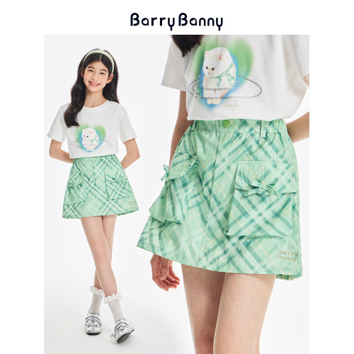BarryBanny女童格紋半身裙2025夏季新款兒童短裙女孩百搭A字裙褲