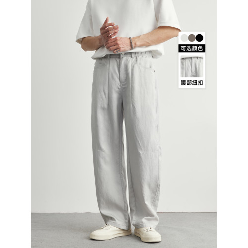 亦止天絲休閒褲男士夏季2025新款美式寬松冰絲濶腿褲直筒垂感褲子