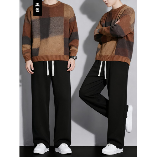 春秋冬季運動長褲男款男款衛褲青少年休閒褲子加絨加厚保暖直筒褲