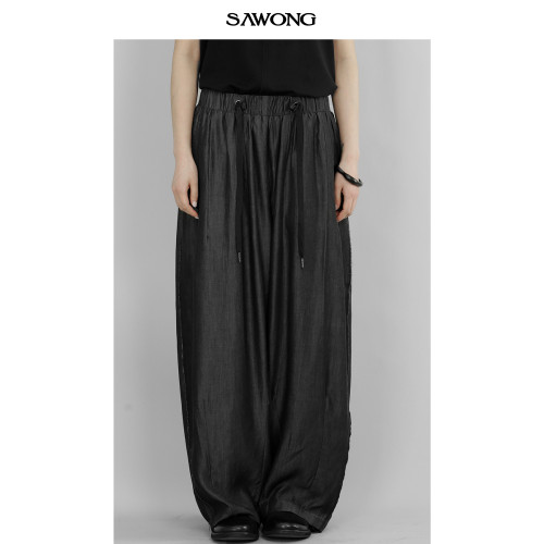 SAWONG夏季新款原創設計日系小衆松弛感休閒薄款天絲牛仔濶腿褲男