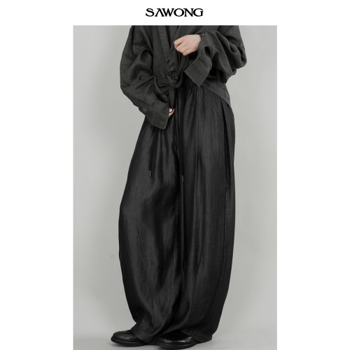 SAWONG夏季新款原創設計日系小衆松弛感休閒薄款天絲牛仔濶腿褲男