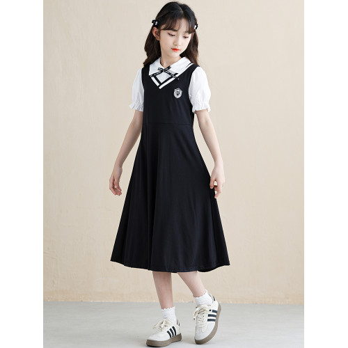 女童連衣裙夏裝2025新款女孩洋氣公主裙夏季中大童學院風裙子黑色