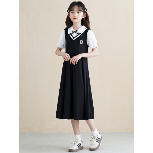 女童連衣裙夏裝2025新款女孩洋氣公主裙夏季中大童學院風裙子黑色