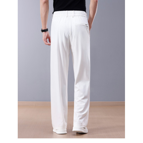 桑蠶絲濶腿褲男寬松夏季薄款男士休閒褲商務西褲中年爸爸冰絲褲子