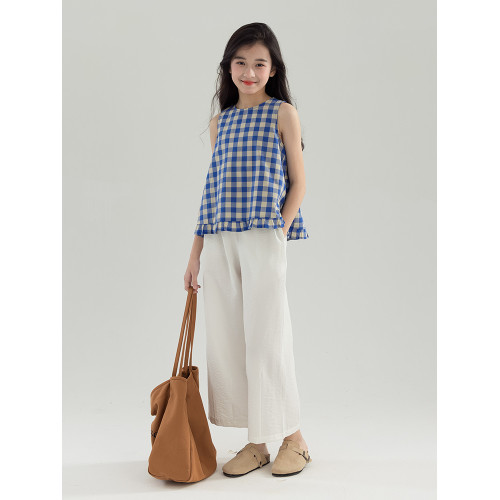 女童九分褲夏季薄款2025新款兒童夏裝褲子直筒女大童濶腿褲休閒褲