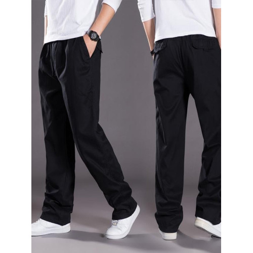 夏季新款薄款純棉休閒褲男褲寬松直筒褲大碼濶腿褲長褲多口袋褲子