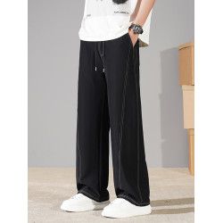 夏季冰絲直筒濶腿褲男寬松加肥加大胖子肥佬薄速乾休閒運動彎刀褲