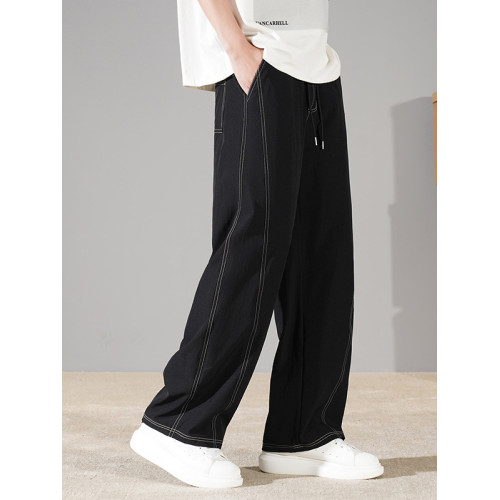 夏季冰絲直筒濶腿褲男寬松加肥加大胖子肥佬薄速乾休閒運動彎刀褲