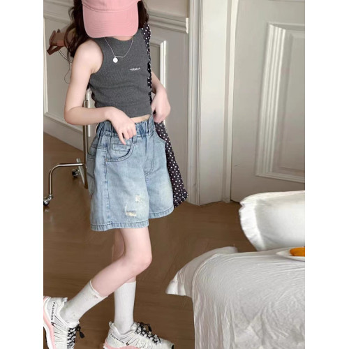波童木女童夏季薄款牛仔短褲2025新款兒童褲子中大童學生洋氣短褲