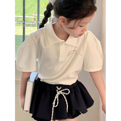 甜美女孩蕾絲花邊領Polo衫2025新款洋氣女童夏裝短袖T恤泡泡上衣