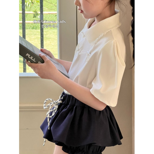 甜美女孩蕾絲花邊領Polo衫2025新款洋氣女童夏裝短袖T恤泡泡上衣