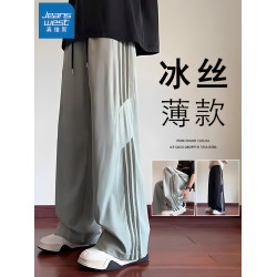 真維斯夏季條紋濶腿褲男2025新款男士休閒長褲薄款青少年運動褲男