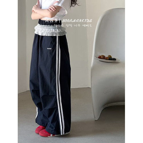 波拉韓女童蕾絲拼接工裝褲夏季防蚊褲2025新款兒童洋氣直筒褲長褲