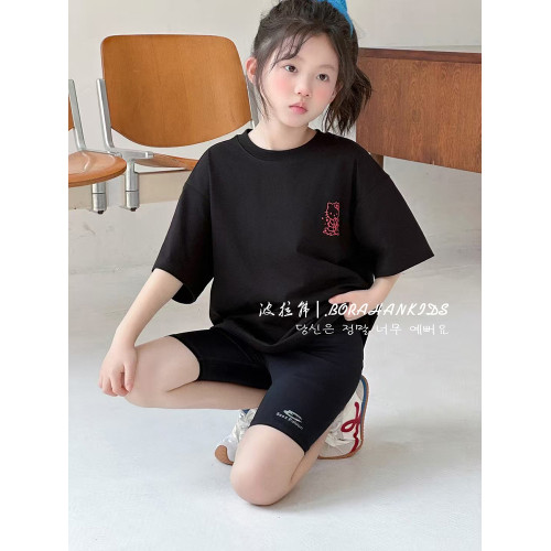 波拉韓女童鯊魚中褲夏季2025新款兒童騎行運動五分短褲瑜伽褲子