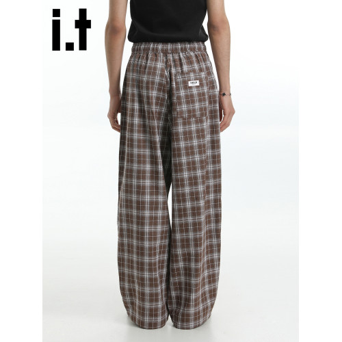 it :5cm/FIVECM男女休閒格子濶腿褲2025新款直筒褲夏季薄款長褲