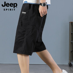 Jeep吉普七分褲男士2025夏季新款休閒短褲寬松濶腿褲純棉工裝褲子