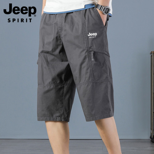 Jeep吉普七分褲男士2025夏季新款休閒短褲寬松濶腿褲純棉工裝褲子