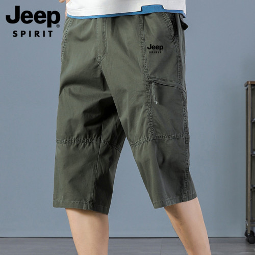 Jeep吉普七分褲男士2025夏季新款休閒短褲寬松濶腿褲純棉工裝褲子