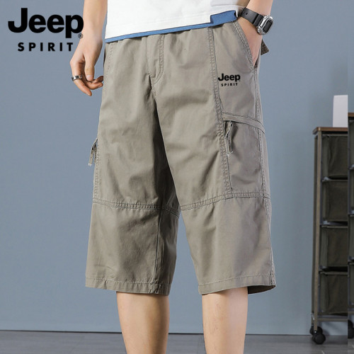 Jeep吉普七分褲男士2025夏季新款休閒短褲寬松濶腿褲純棉工裝褲子