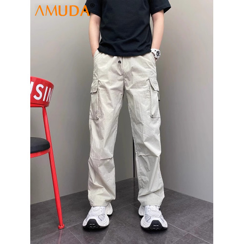 潮牌工裝褲男士2025新款夏季薄款男褲寬松直筒濶腿褲休閒褲子男款