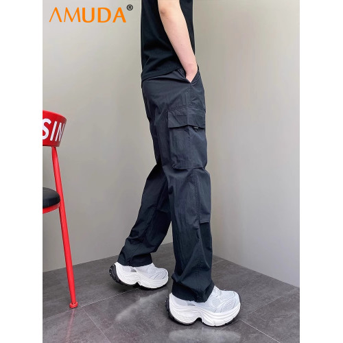 潮牌工裝褲男士2025新款夏季薄款男褲寬松直筒濶腿褲休閒褲子男款