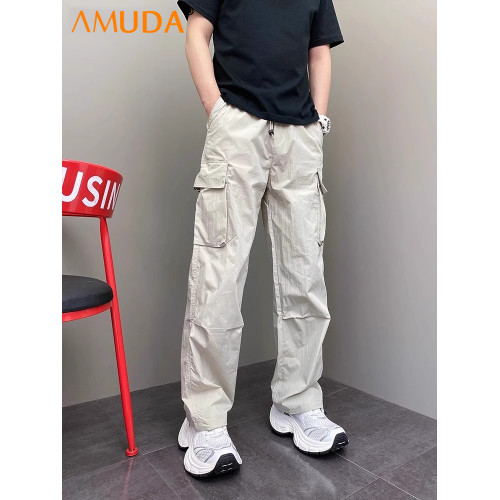 潮牌工裝褲男士2025新款夏季薄款男褲寬松直筒濶腿褲休閒褲子男款