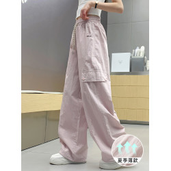 女童褲子夏季工裝薄新款青少年胖孩休閒速乾兒童防蚊長褲冰絲大童