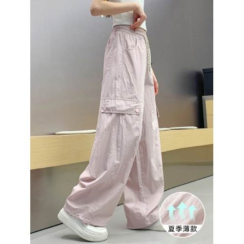 女童褲子夏季工裝薄新款青少年胖孩休閒速乾兒童防蚊長褲冰絲大童