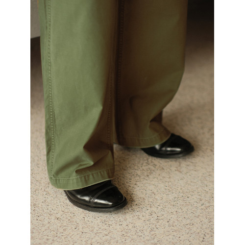 緞紋330G純棉OG107橄欖綠705M寬松高腰工裝濶腿褲 MBBCAR窄幅